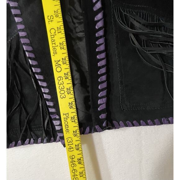 Vanna White Women’s Black/Purple Suede Leather Fringe Blazer Jacket - Size 14 - Picture 8 of 14